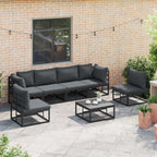 Conjunto de sofás de jardín con cojín 7 pcs Negro Aluminio