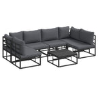 Conjunto de sofás de jardín con cojín 7 pcs Negro Aluminio