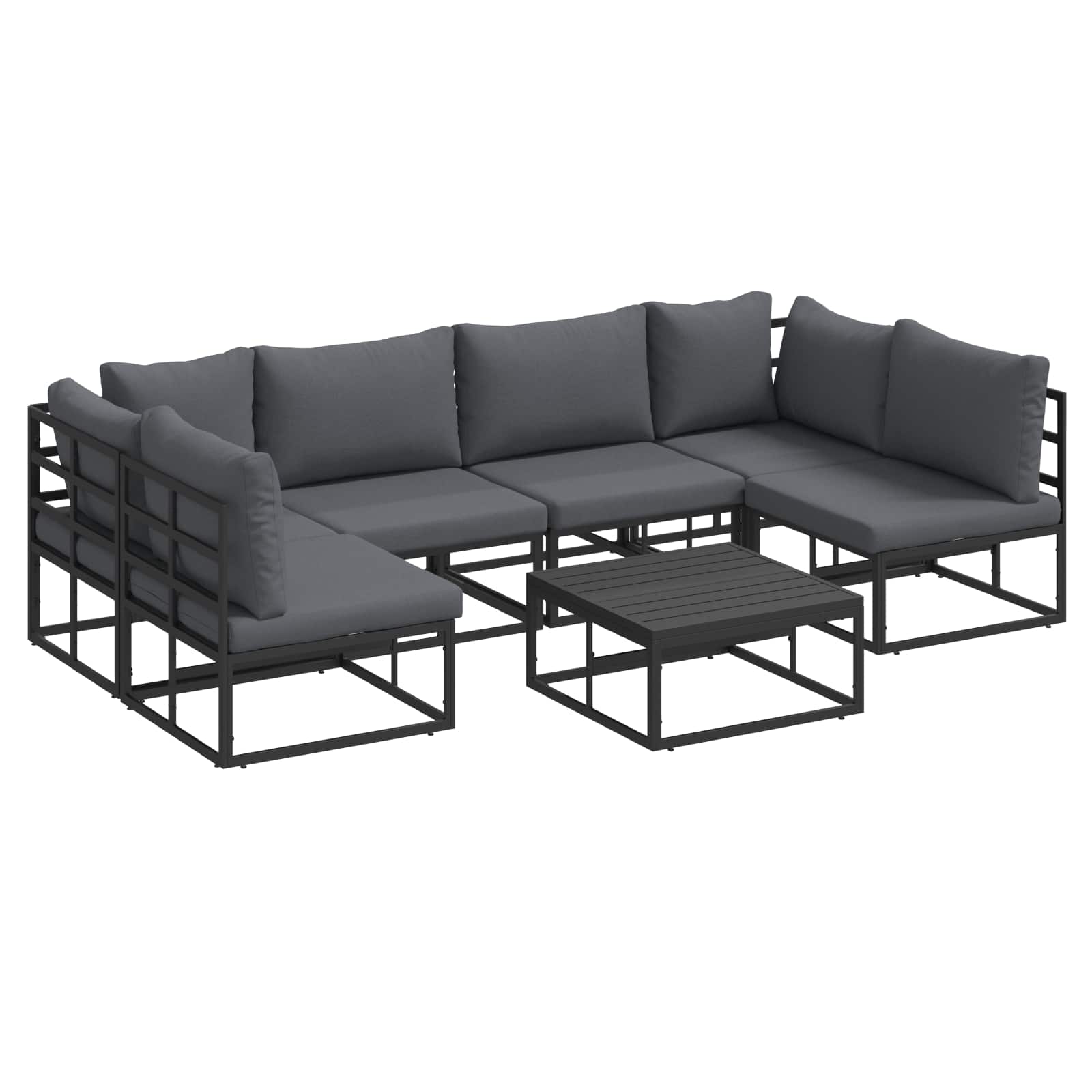 Conjunto de sofás de jardín con cojín 7 pcs Negro Aluminio