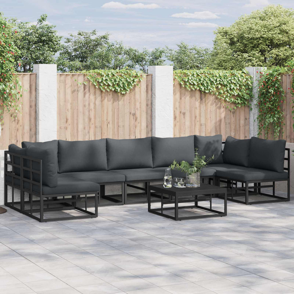 Conjunto de sofás de jardín con cojín 7 pcs Negro Aluminio