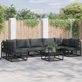 Conjunto de sofás de jardín con cojín 7 pcs Negro Aluminio