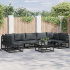 Conjunto de sofás de jardín con cojín 7 pcs Negro Aluminio
