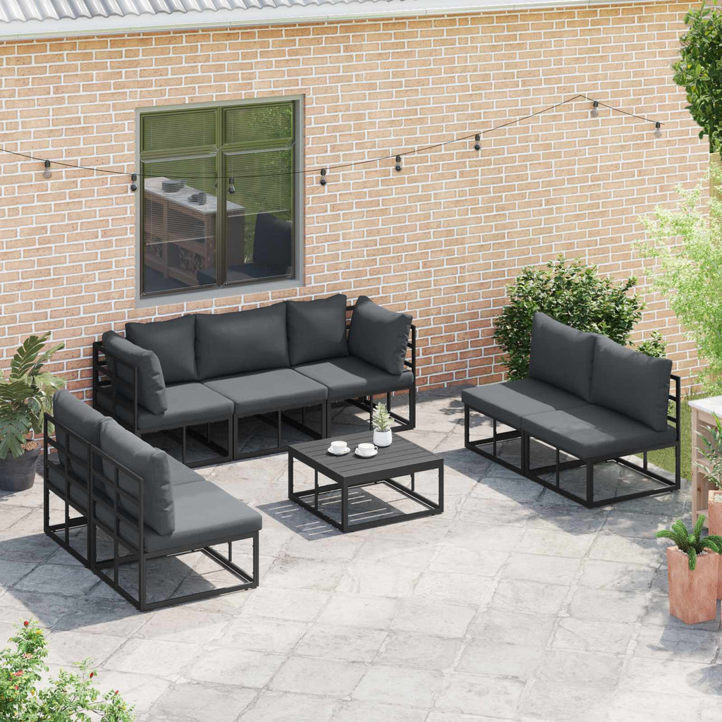 Conjunto de sofás de jardín con cojín 7 pcs Negro Aluminio
