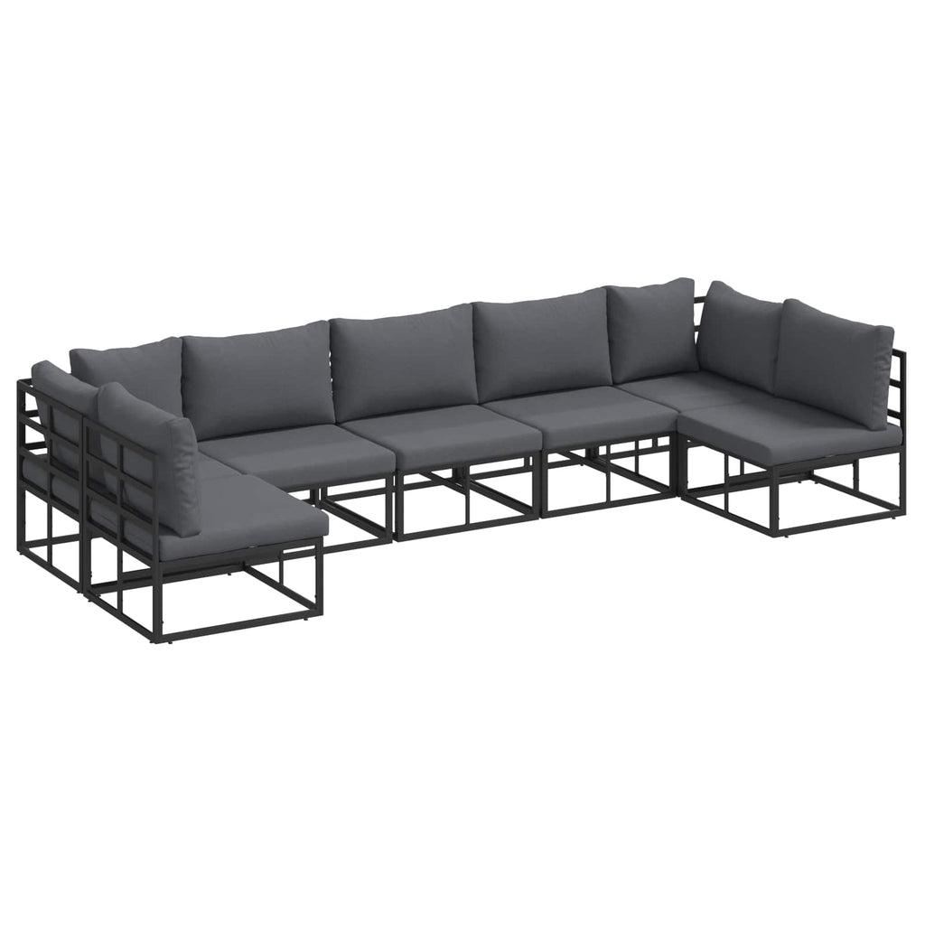 Conjunto de sofás de jardín con cojín 7 pcs Negro Aluminio