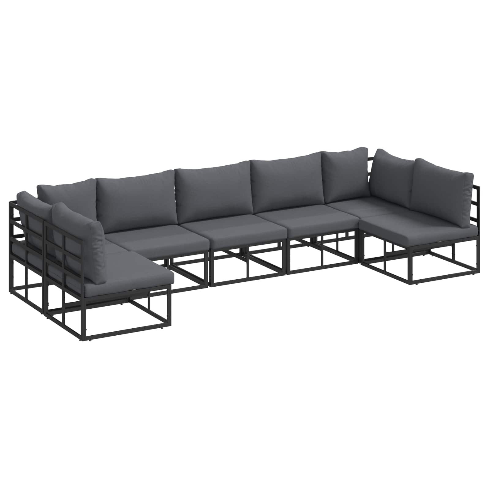Conjunto de sofás de jardín con cojín 7 pcs Negro Aluminio