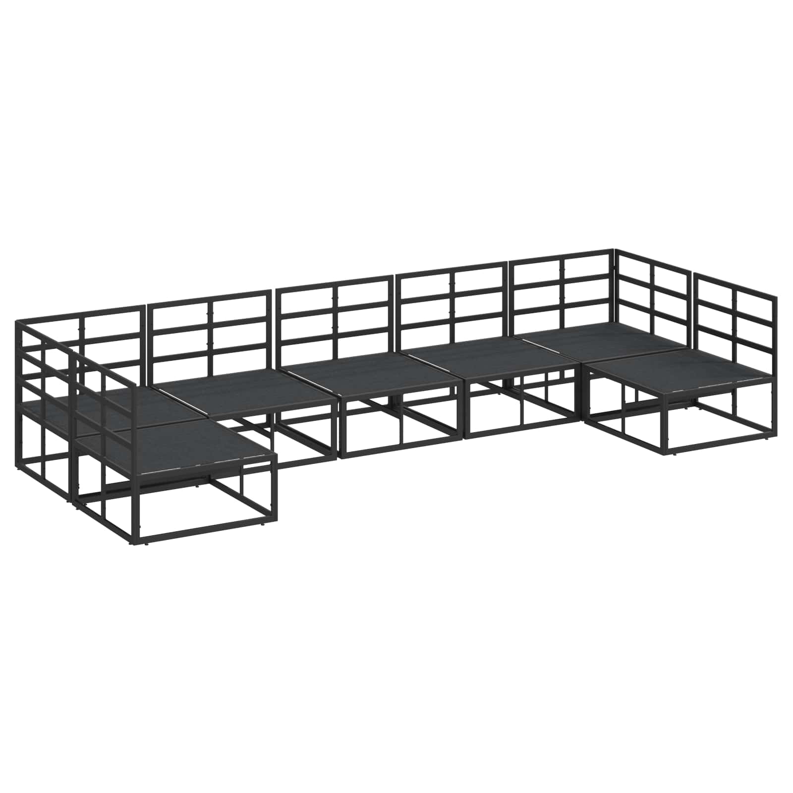 Conjunto de sofás de jardín con cojín 7 pcs Negro Aluminio