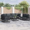 Conjunto de sofás de jardín con cojín 8 pcs Negro Aluminio