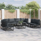Conjunto de sofás de jardín con cojín 8 pcs Negro Aluminio