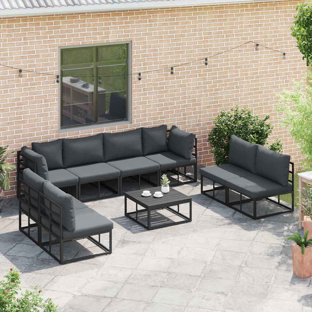Conjunto de sofás de jardín con cojín 8 pcs Negro Aluminio