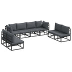 Conjunto de sofás de jardín con cojín 8 pcs Negro Aluminio
