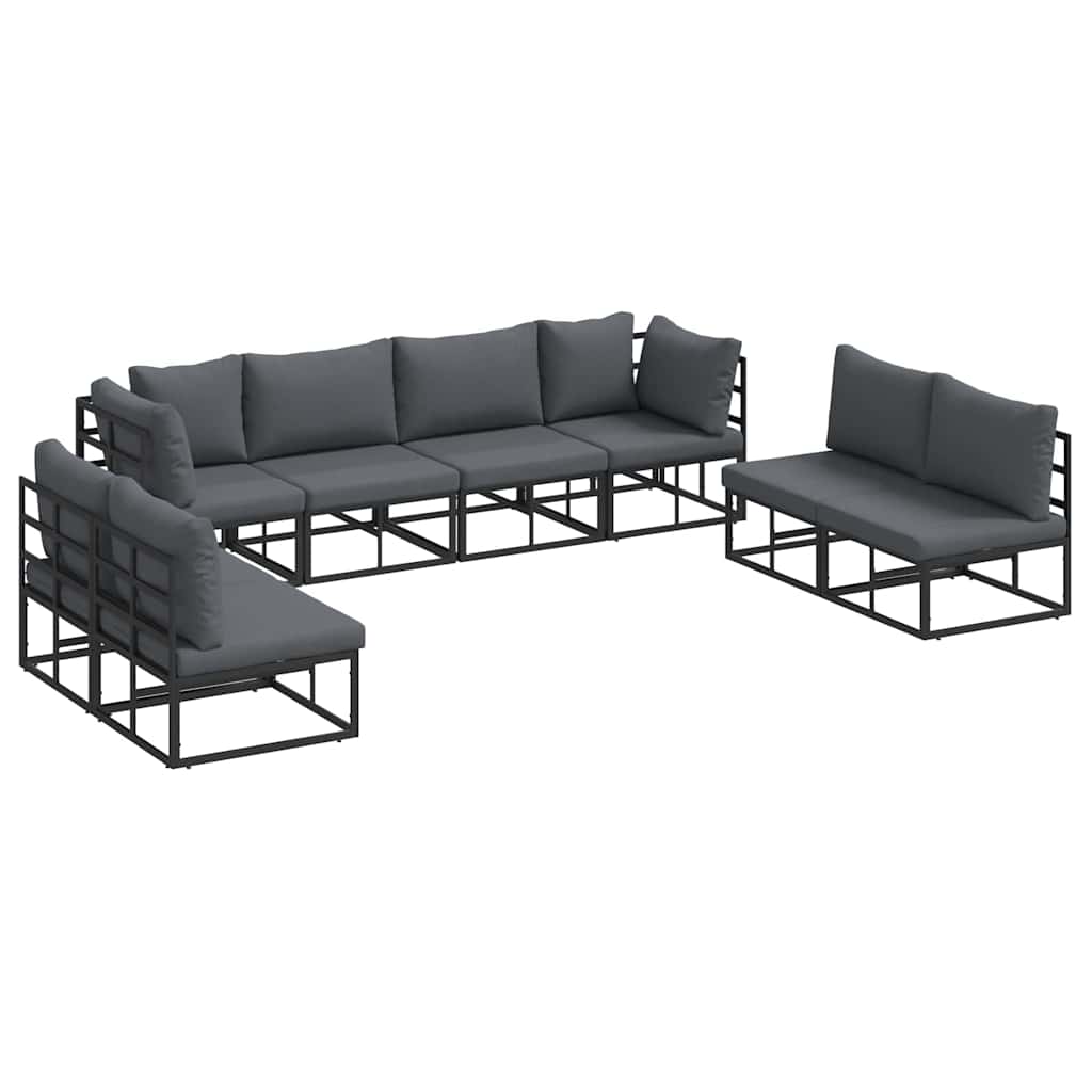 Conjunto de sofás de jardín con cojín 8 pcs Negro Aluminio