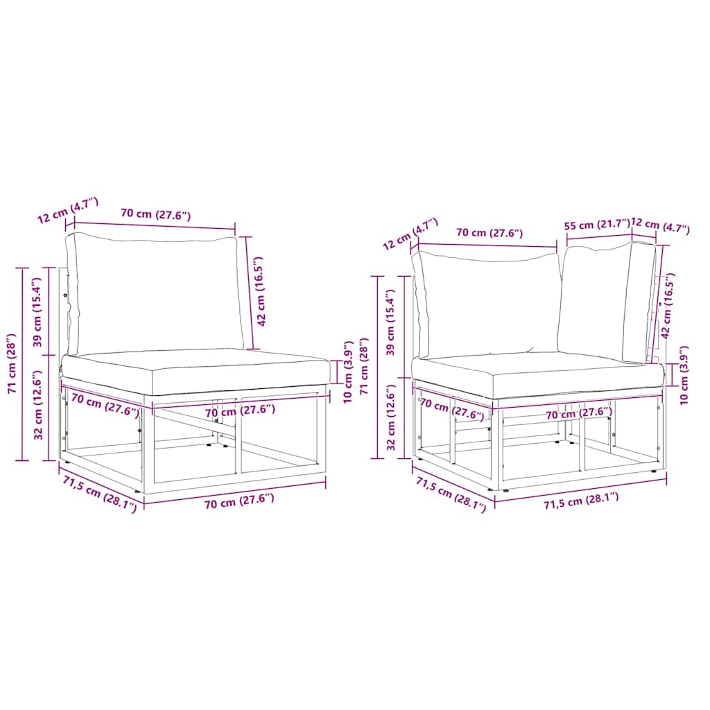 Conjunto de sofás de jardín con cojín 8 pcs Negro Aluminio
