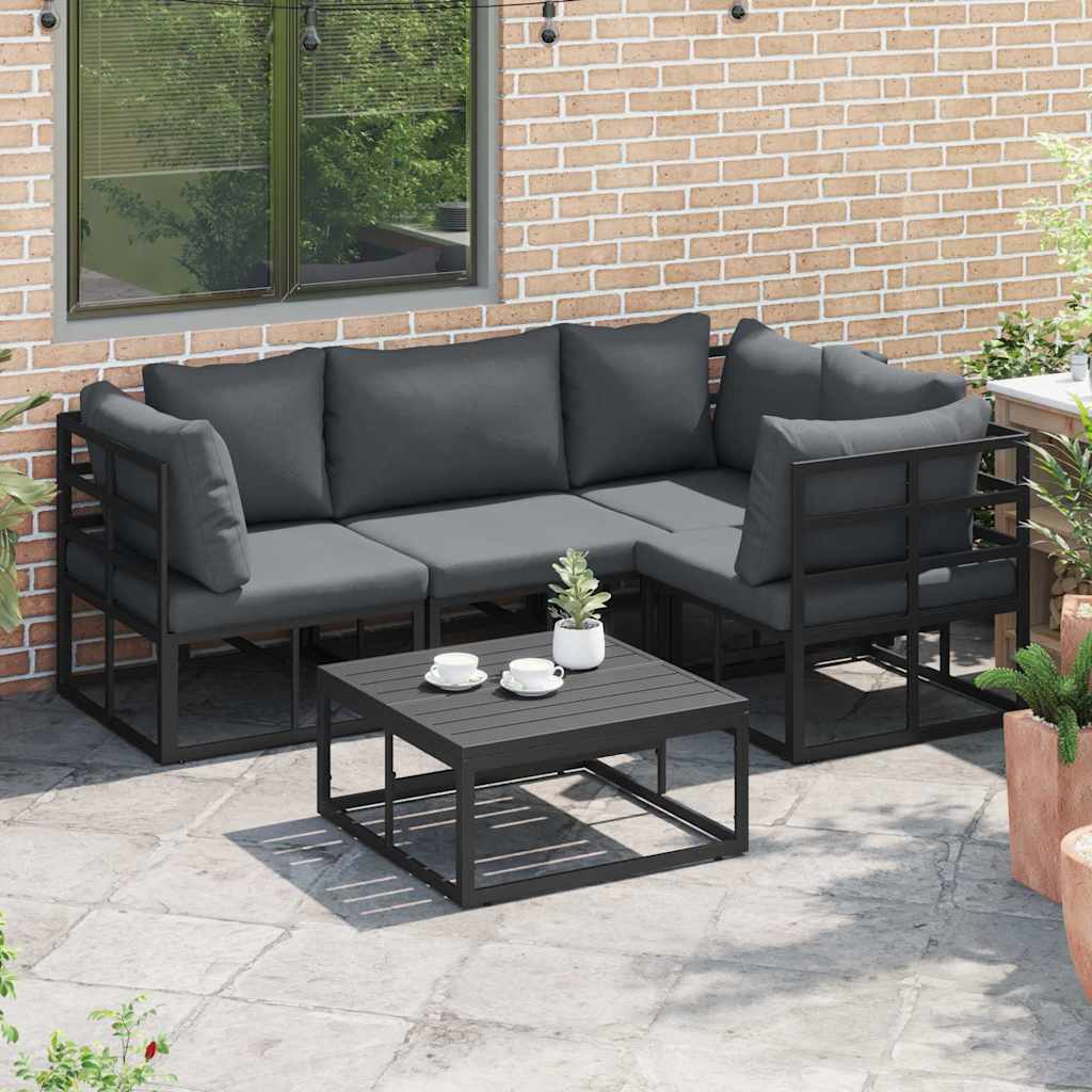 Conjunto de sofás de jardín con cojín 4 pcs Negro Aluminio