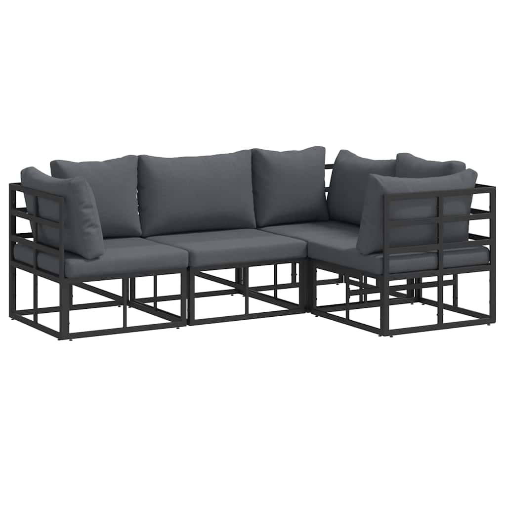 Conjunto de sofás de jardín con cojín 4 pcs Negro Aluminio