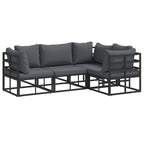 Conjunto de sofás de jardín con cojín 4 pcs Negro Aluminio