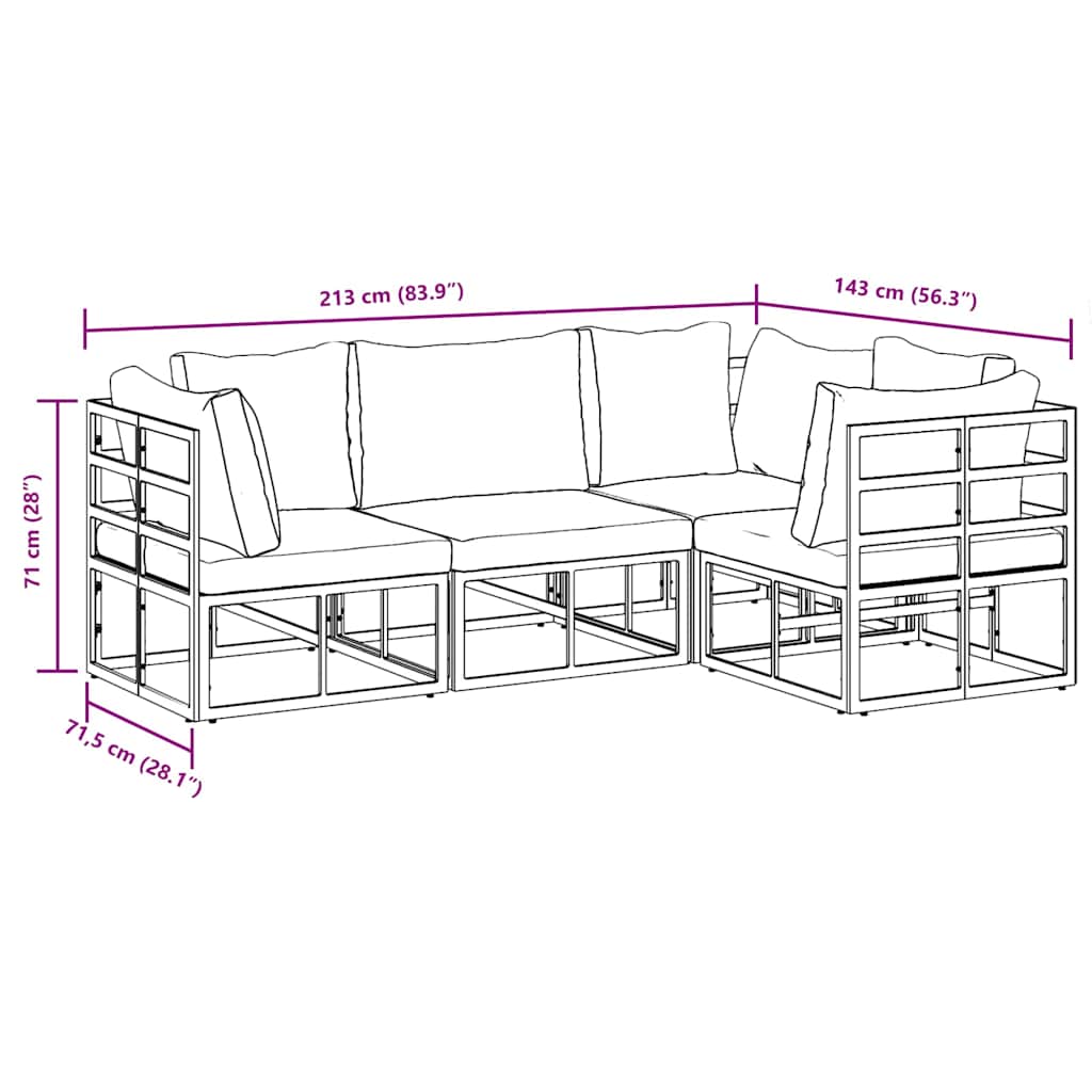 Conjunto de sofás de jardín con cojín 4 pcs Negro Aluminio