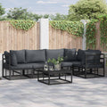 Conjunto de sofás de jardín con cojín 5 pcs Negro Aluminio
