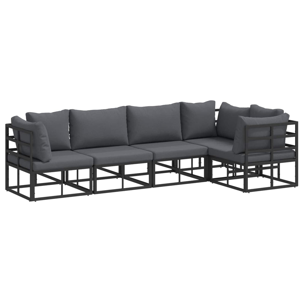 Conjunto de sofás de jardín con cojín 5 pcs Negro Aluminio