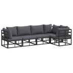 Conjunto de sofás de jardín con cojín 5 pcs Negro Aluminio