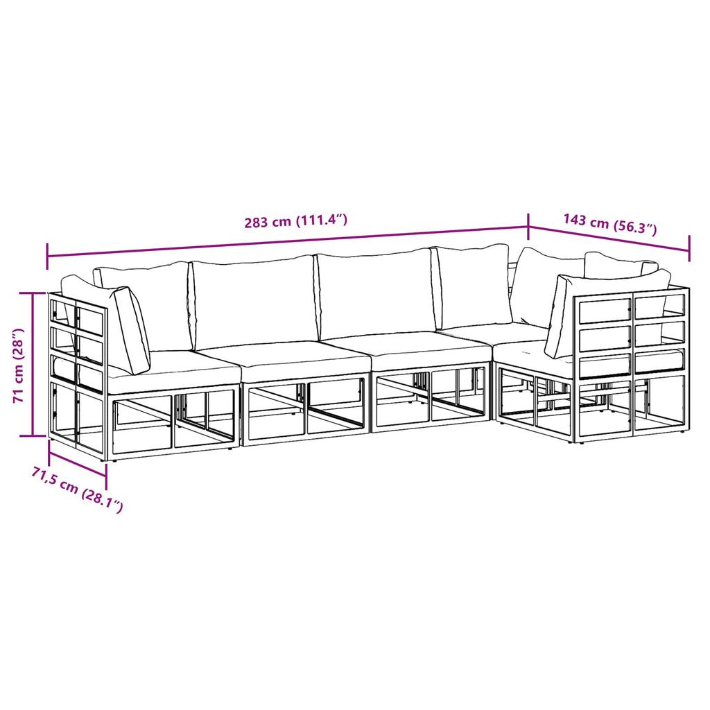 Conjunto de sofás de jardín con cojín 5 pcs Negro Aluminio