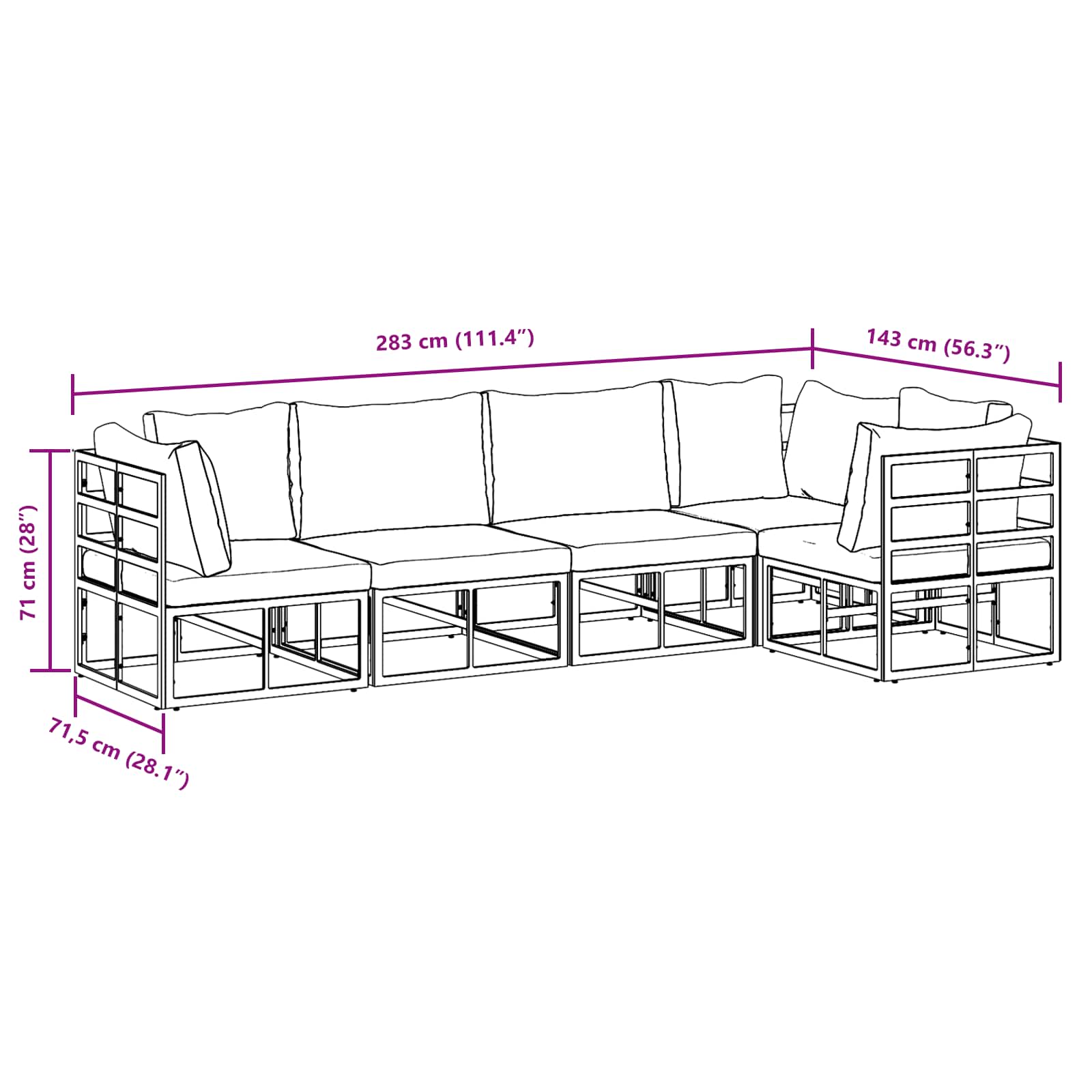 Conjunto de sofás de jardín con cojín 5 pcs Negro Aluminio