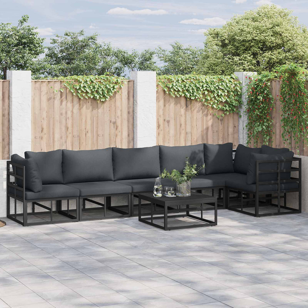 Conjunto de sofás de jardín con cojín 6 pcs Negro Aluminio