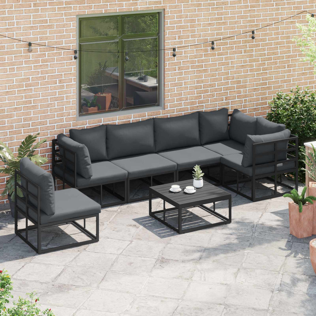 Conjunto de sofás de jardín con cojín 6 pcs Negro Aluminio