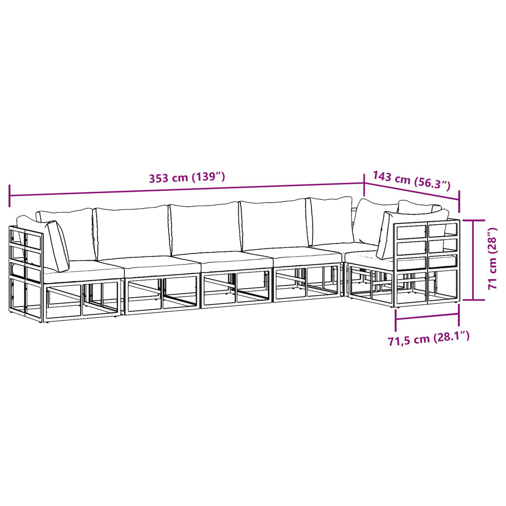 Conjunto de sofás de jardín con cojín 6 pcs Negro Aluminio
