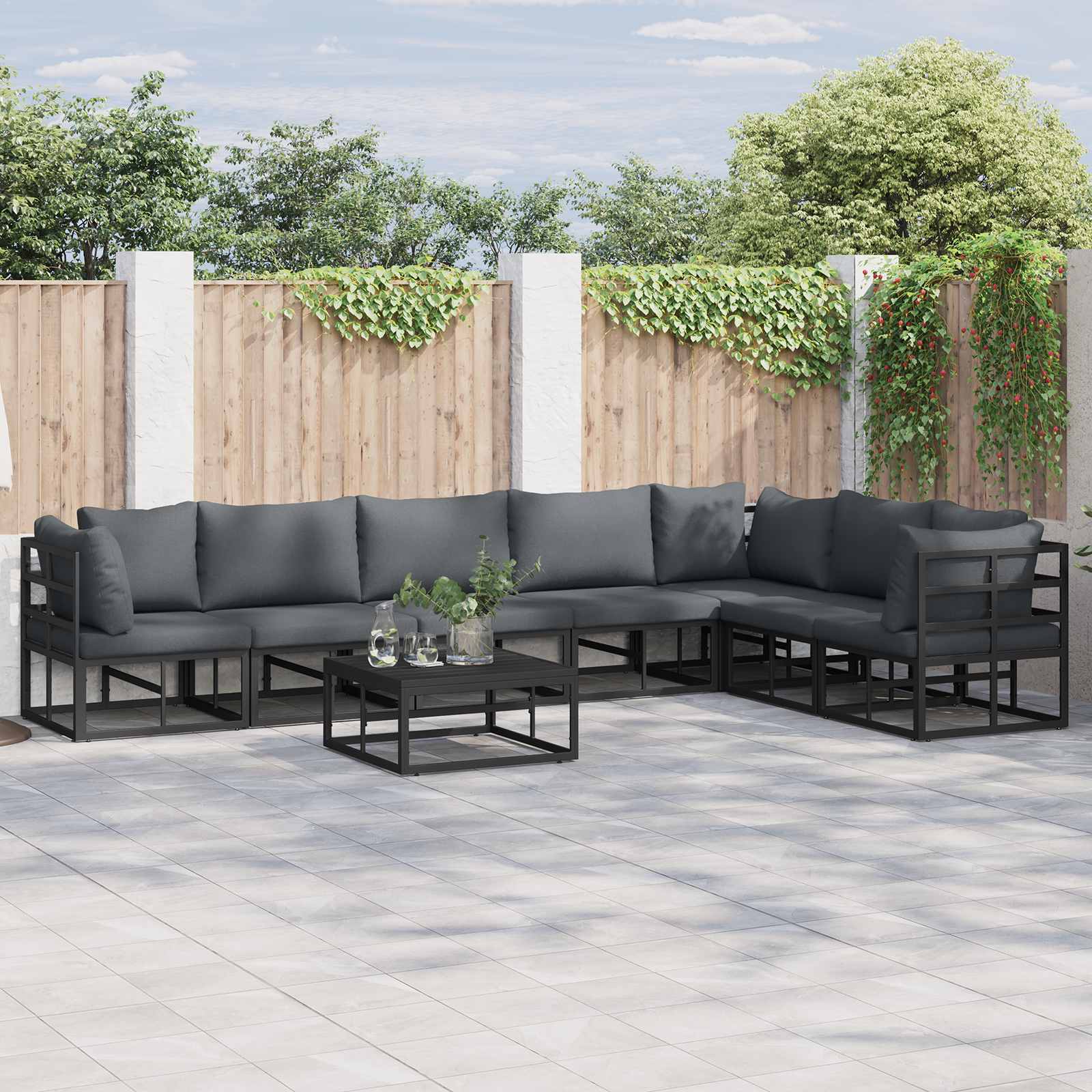 Conjunto de sofás de jardín 14 pcs Beige y blanco crema