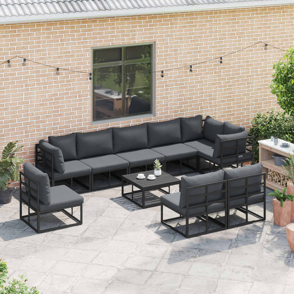 Conjunto de sofás de jardín con cojín 10 pcs Negro Aluminio