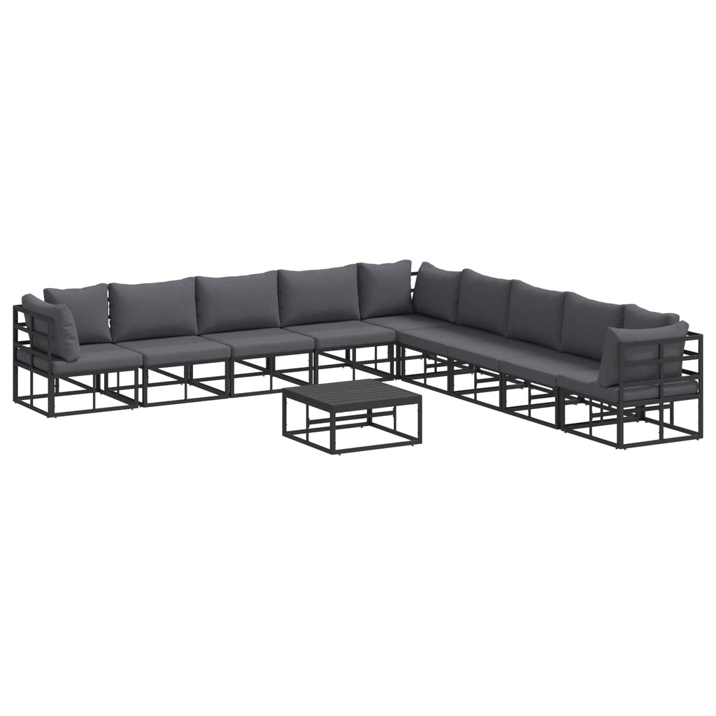Conjunto de sofás de jardín con cojín 10 pcs Negro Aluminio