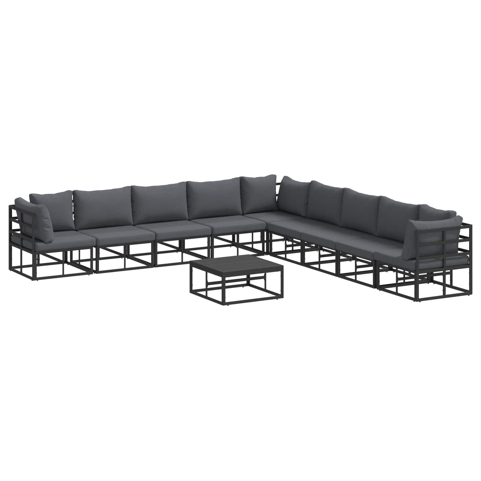 Conjunto de sofás de jardín con cojín 10 pcs Negro Aluminio