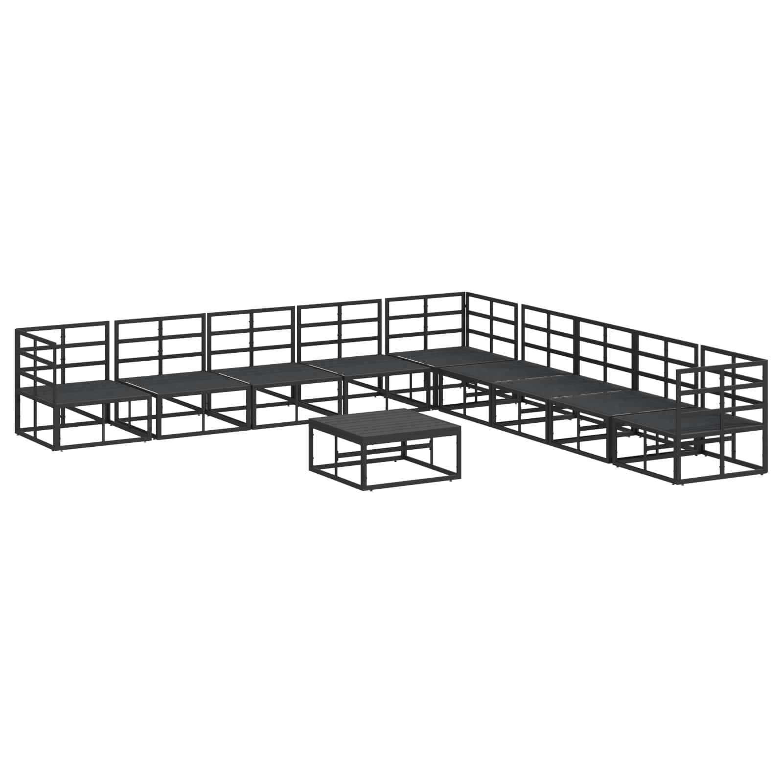 Conjunto de sofás de jardín con cojín 10 pcs Negro Aluminio