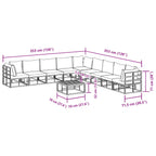 Conjunto de sofás de jardín con cojín 10 pcs Negro Aluminio