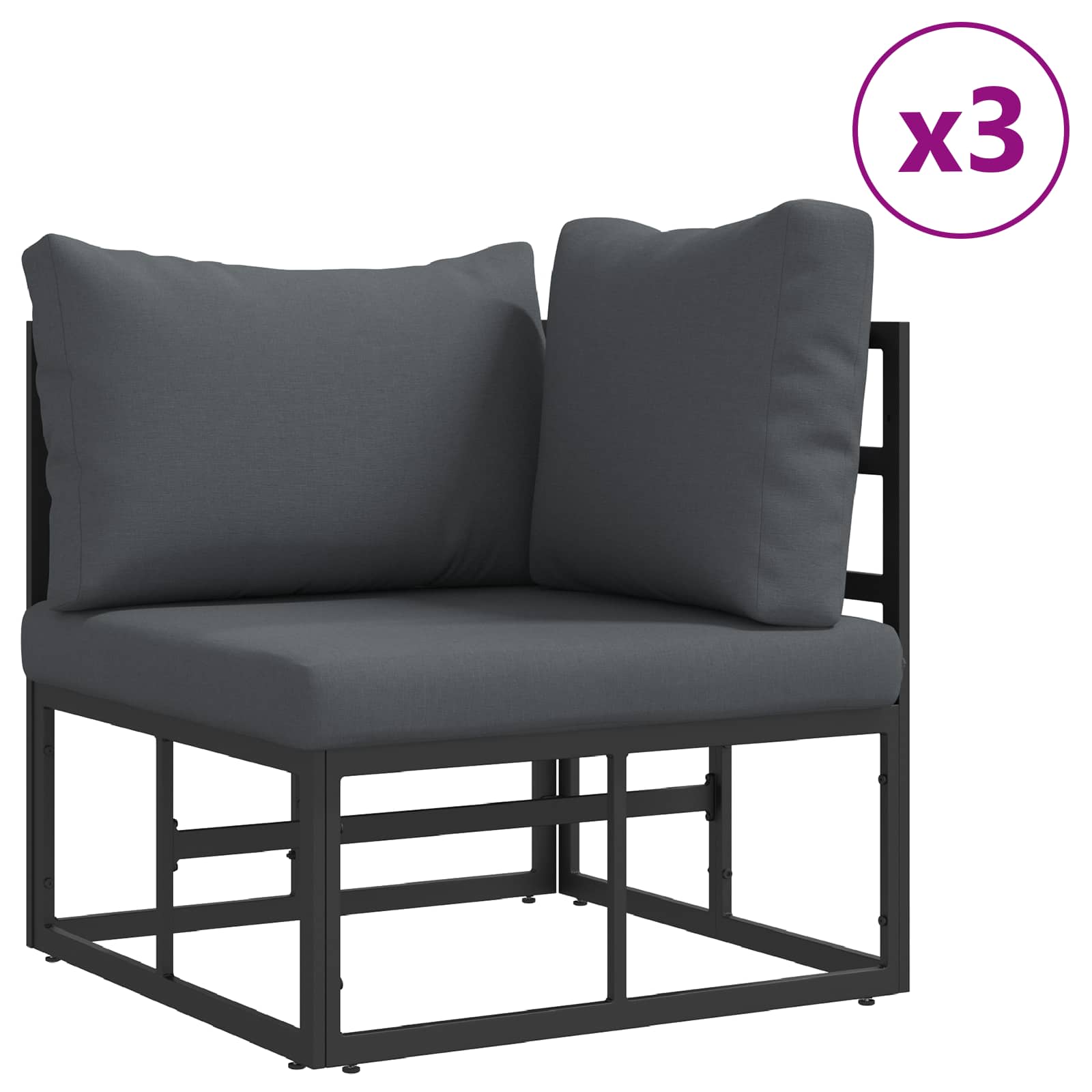 Conjunto de sofás de jardín con cojín 10 pcs Negro Aluminio