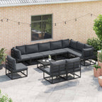 Conjunto de sofás de jardín con cojín 10 pcs Negro Aluminio