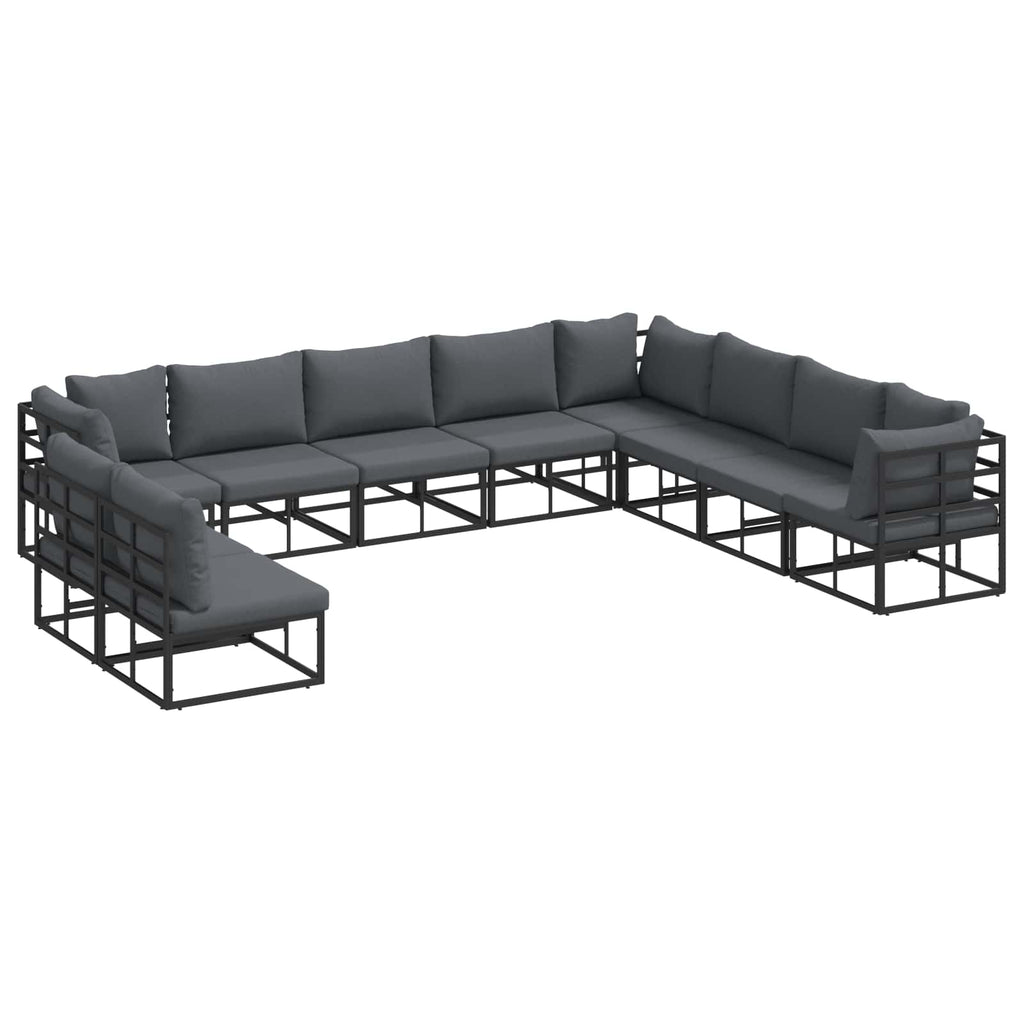 Conjunto de sofás de jardín con cojín 10 pcs Negro Aluminio