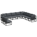 Conjunto de sofás de jardín con cojín 10 pcs Negro Aluminio