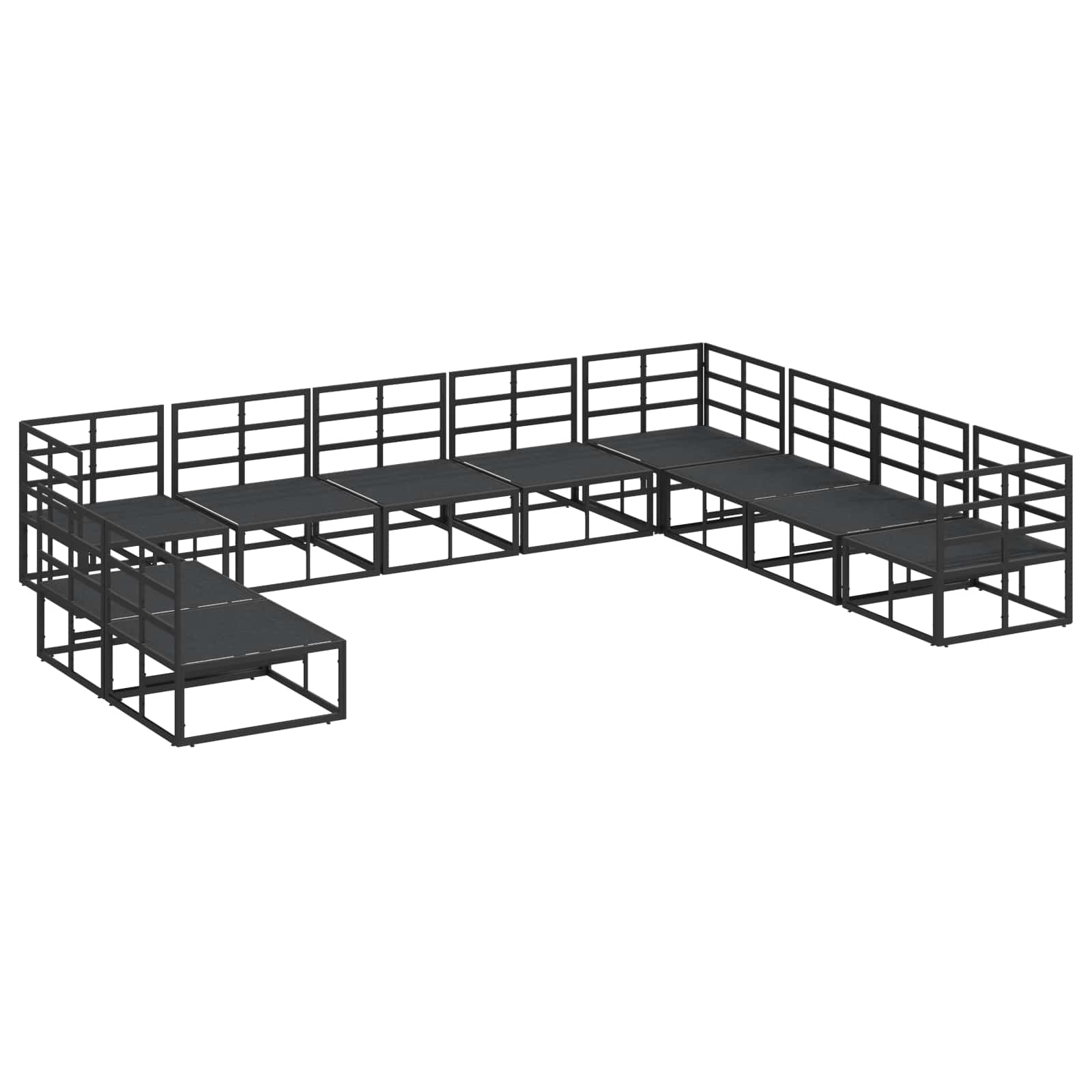 Conjunto de sofás de jardín con cojín 10 pcs Negro Aluminio