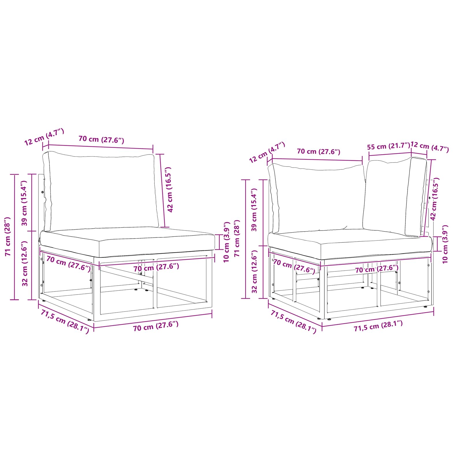 Conjunto de sofás de jardín con cojín 10 pcs Negro Aluminio
