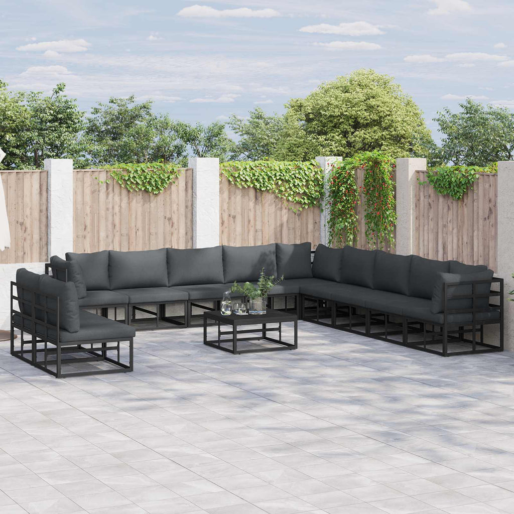 Conjunto de sofás de jardín con cojín 11 pcs Negro Aluminio