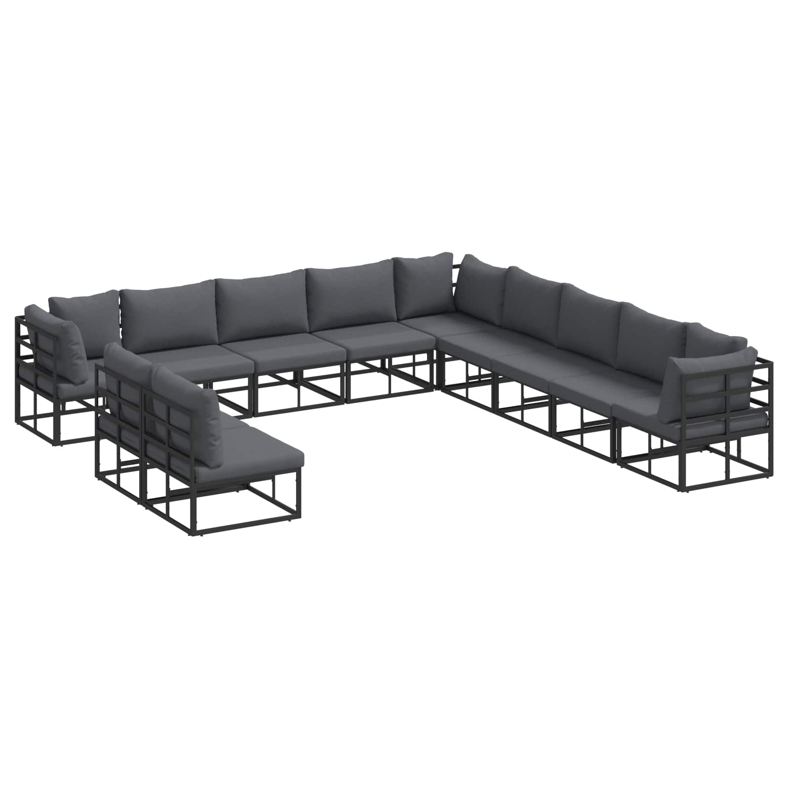 Conjunto de sofás de jardín con cojín 11 pcs Negro Aluminio