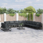 Conjunto de sofás de jardín con cojín 12 pcs Negro Aluminio