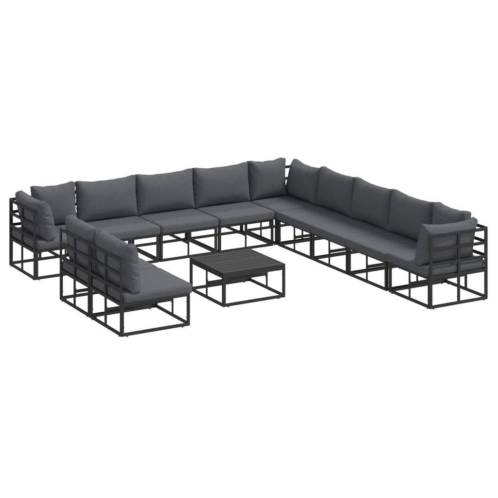 Conjunto de sofás de jardín con cojín 12 pcs Negro Aluminio