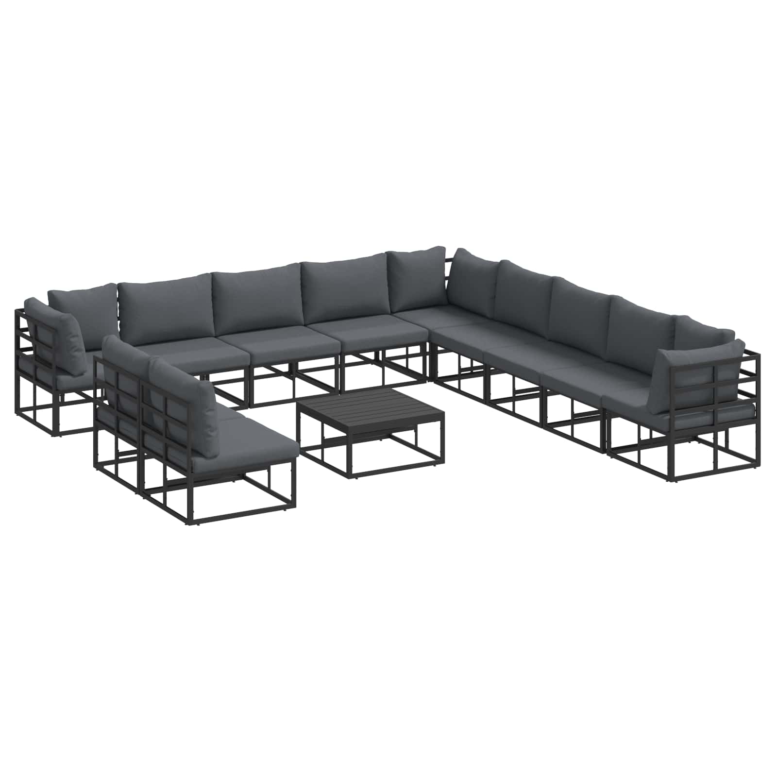 Conjunto de sofás de jardín con cojín 12 pcs Negro Aluminio