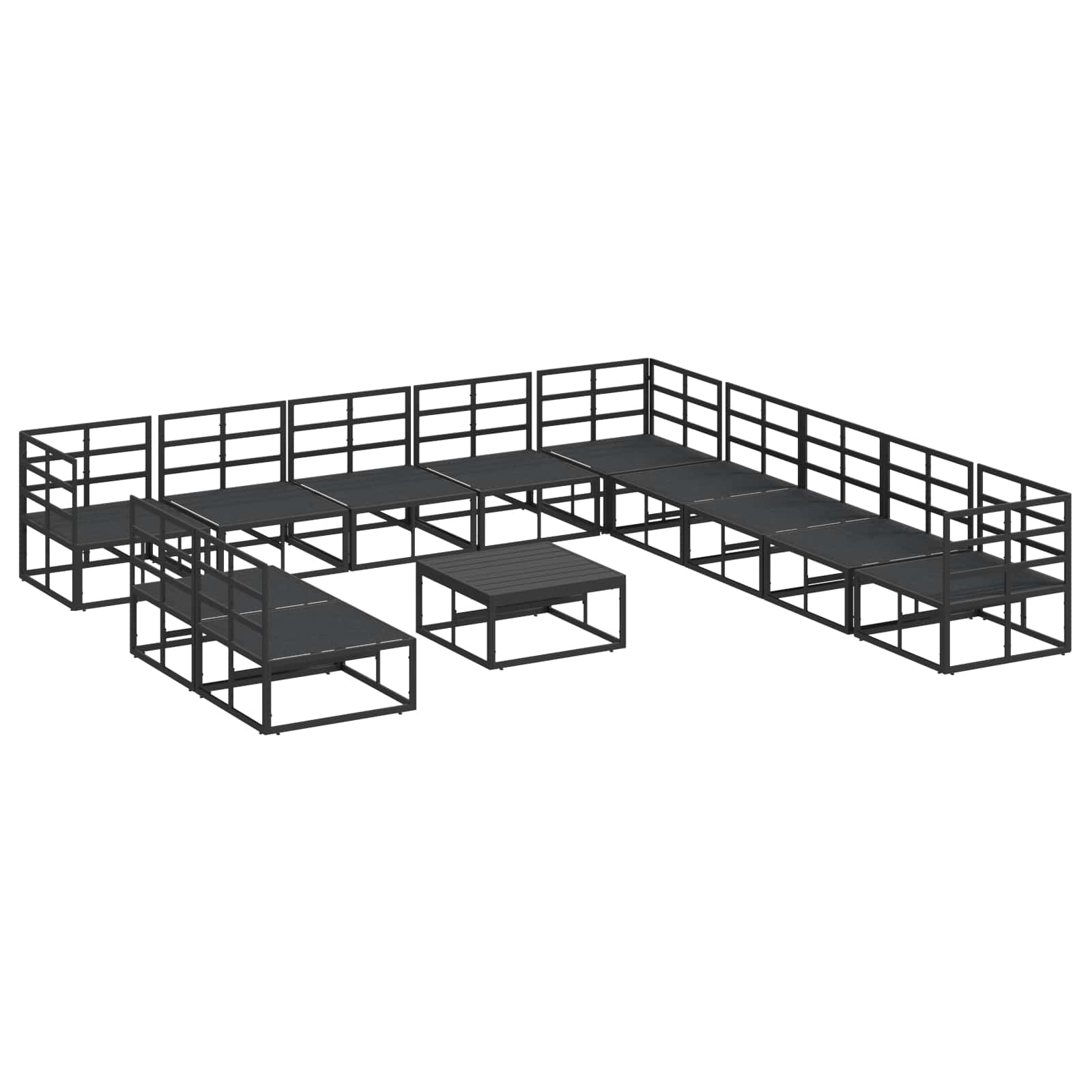 Conjunto de sofás de jardín con cojín 12 pcs Negro Aluminio