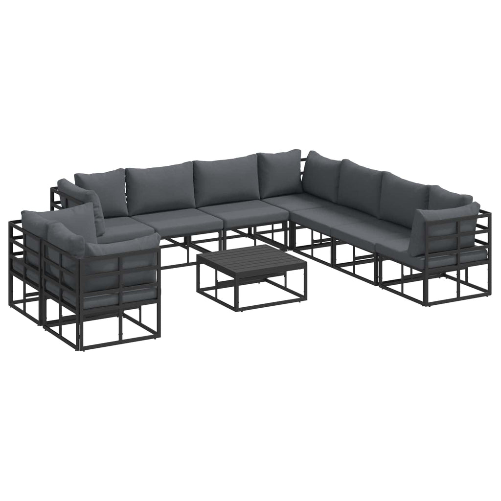 Conjunto de sofás de jardín con cojín 10 pcs Negro Aluminio
