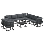 Conjunto de sofás de jardín con cojín 10 pcs Negro Aluminio