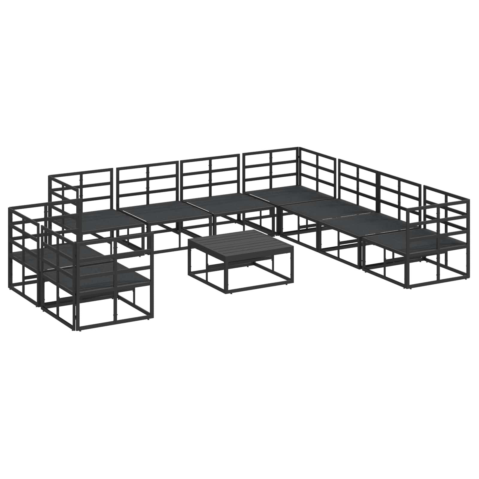 Conjunto de sofás de jardín con cojín 10 pcs Negro Aluminio