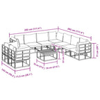 Conjunto de sofás de jardín con cojín 10 pcs Negro Aluminio